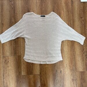 Tahari 100% Linen Knit Top Womens Medium Cream Boho Crochet Blouse Summer